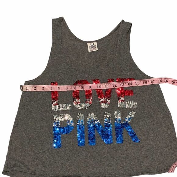Victoria's Secret Pink Love Pink Sequin Tank Top Red Silver Blue Red Gray XS - Picture 7 of 10